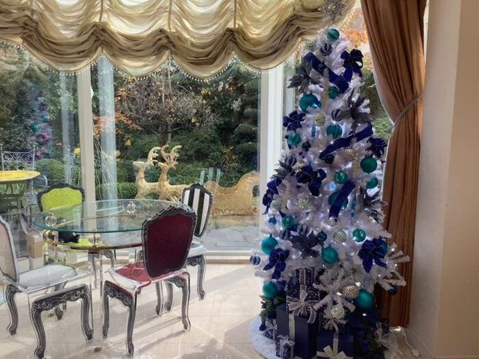 たかの友梨氏、自宅に飾ったクリスマスツリーを公開「今年はブルーのツリー」