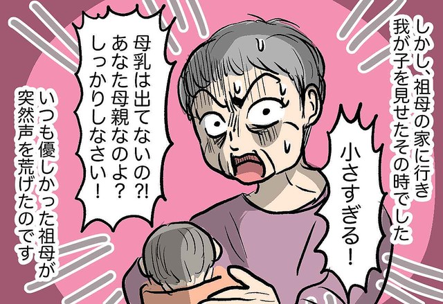 「小さすぎ！母乳飲ませてるの！？」とブチ切れる【祖母】→ 大号泣してしまう私。その後？