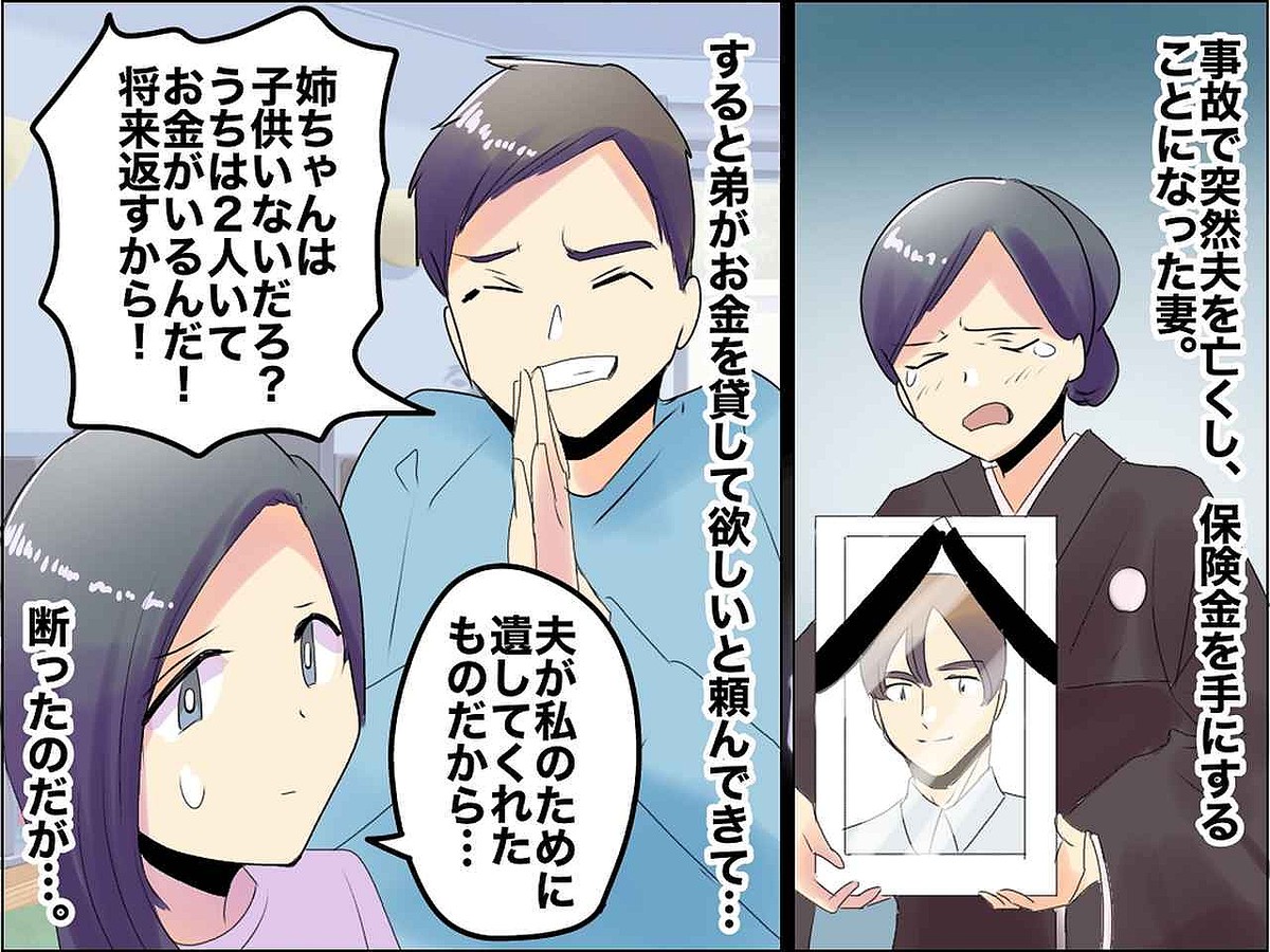 夫を亡くした私に「姉ちゃん子どもいないでしょ？ お金貸してよ」【保険金】にたかってきた弟に絶句！