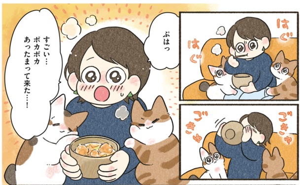 双子猫が食養生を取り入れたおいしいごはん作りにトライ! 2匹は大すきなご主人を癒やせるか。ほっこり食養生入門書【書評】